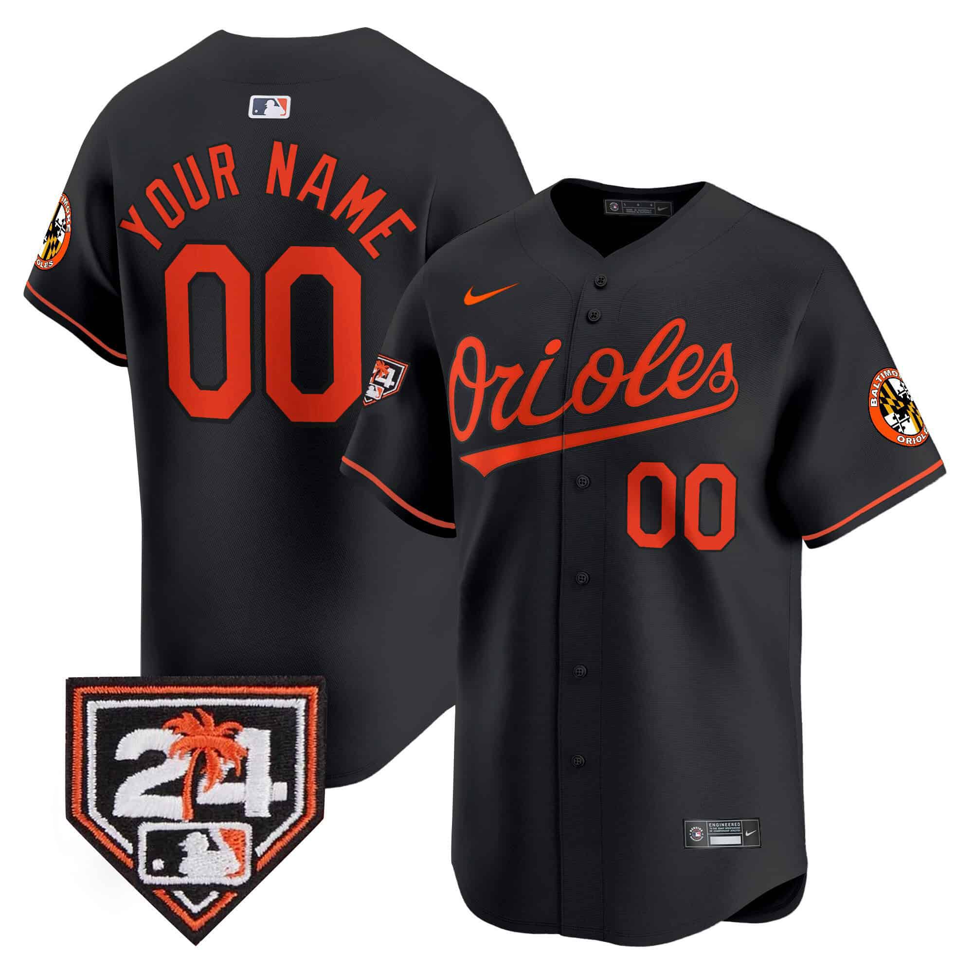 Men Baltimore Orioles Black Nike 2024 Spring Training Patch Vapor Premier Limited Custom MLB Jersey style 1->customized mlb jersey->Custom Jersey